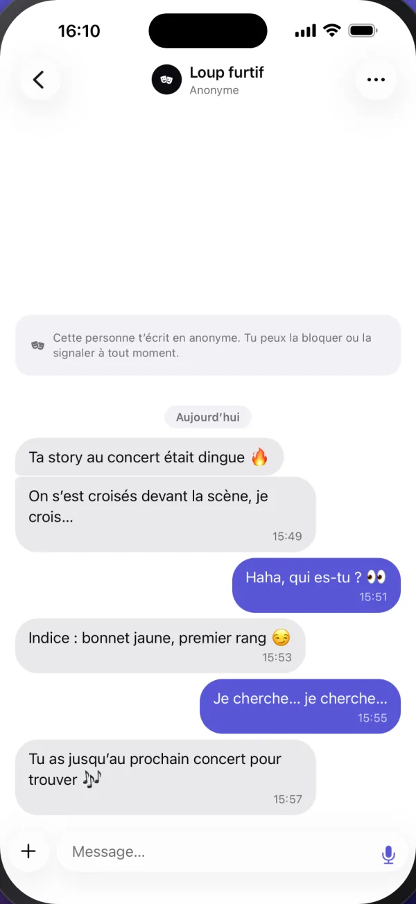 Une conversation avec une personne qui ne montre pas son profil