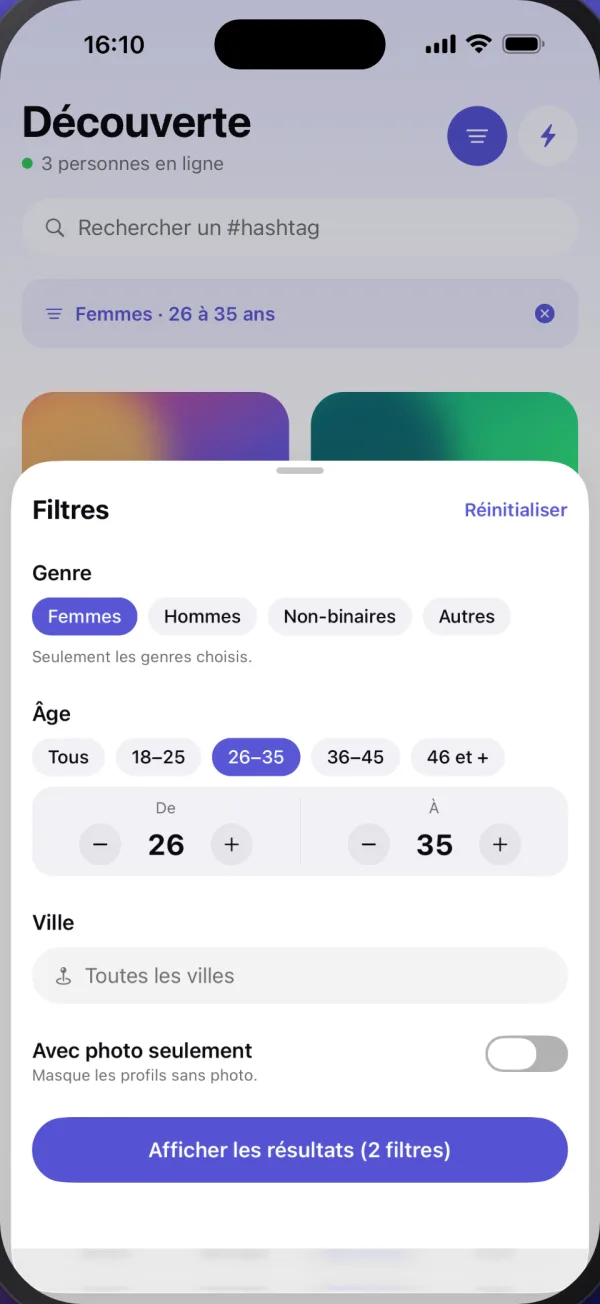 Les filtres de Découverte